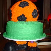 Avrys_Birthday_008.jpg My daughter wanted a soccer theme for her birthday. The colors of her team were orange & black. The icing is BC. I put the cakes on the...