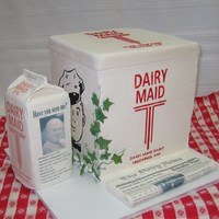 Milk Carton And Milk Box. This was made for a retiring Milk Carton Salesman. The Milk carton is a Life size Half gallon made of rice crispy treat coved with gumpaste...