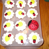 Lady Bug Cupcakes These were a request for a baby shower. She wanted one big lady bug for the top of the tiered cupcake holder/display and the rest with...