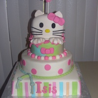 Hello Kitty This was a 4th birthday. The Kitty at the top is a 3D cake as well. All fondant.