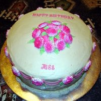 Birthday Cake I did a birthday cake for my best friend. It's a vanilla cake with strawberry filling and buttercream frosting. Flowers are made from...