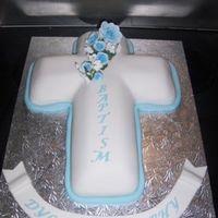 Boys Baptism Cake cross shape with blue roses