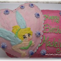 Tinkerbell Birthday Cake Made this for my daughters 5th birthday. Put a heart shaped cake on top of a 13x9 cake. I made it match clipart I used on her invitation...