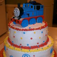 Thomas The Train This was for my nephew's 3rd birthday. It was a 10in and an 8in stacked cake. Thomas was just a toy used as a topper. Got the idea...