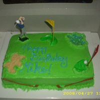Butter Cream Golf Cake 2 layer cake with butter cream frosting. Brother-in-law likes golf so I made him a golf cake for his birthday. Sand pit is crushed butter...