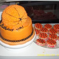 Basketball Cake And Cookies Made this cake for my nephew's birthday. Sports ball on top of 9in. round cake. Fondant covered cake base with matching fondant on top...