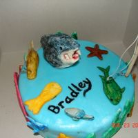 Fishy Cake Double chocolate cake with chocolate buttercream. Blue rolled buttercream. All the fish are made of gumpaste. Turned out pretty good for...