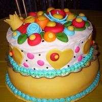 Mary Engelbreit Inspired Cake this is my 2nd cake... for my daughters 2nd birthday! it is buttercream with mmf flowers, heart and crown. the theme of the party was "...