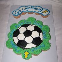 Soccer Cupcake Cake Made this for a friend's daughter's 6-year old soccer team's party. White cake w/ buttercream filling. Got the idea for the...