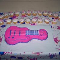 Electric Guitar White cake with buttercream icing. Used the Wilton cake pan my friend gave me as 'payment' for cake. We needed to feed quite a...