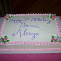 Princess Sheet Cake White 11"x15" sheet cake with buttercream icing and 'Duff' roses to go with crown and smash pillow cakes. Needed a lot...