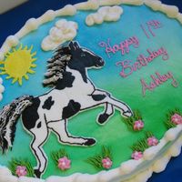 Horse Cake This little girl sent a list with exactly what she wanted her cake to look like! She wanted a white horse with black patches, 3 black feet...