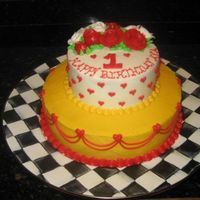 Ava's Queen Of Hearts Cake All buttercream....done for my daughter's 1st birthday party.....Queen of hearts theme.