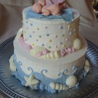 Twin Baby Shower Cake With Shells And Dots Cake was for my good friend's twin baby shower - for a boy and girl. She wanted to incorporate shells in a very subtle ocean or beach...