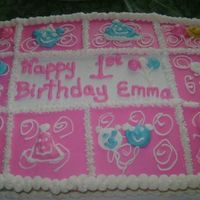 Emma's 1St Birthday Cake 1/2 sheet wsac with bc icing. The cake was done to match the birthday plates.