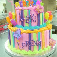 Girly Stripes 2tier cake for my firend's little girls. done with whipped icing.