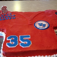 Baseball Jersey This is a cake I made for my son's 16th birthday. Cake is iced in buttercream and the patches and neckline are fondant.