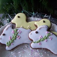 Easter Bunny Cookies Sugar cookie with Wilton's class royal icing, eyes are a mini chocolate chip
