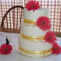Gerber_Daisy.jpg This is my first cake dummy. I found it difficult to decorate a moving target. The design was inspired by the silk gerbers I found on sale...