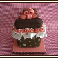 Gift Box 3 x 3 inch chocolate mini cake with transfer sheet on the bottom and also in the bow. I love making mini cakes.