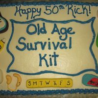 Old Age Survival Kit Done for a man's bday. BC with fondant accents. Fun!