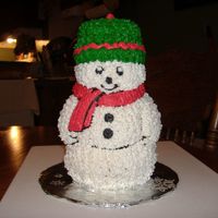 Snowman I baked this cake in a retired wilton cake pan. It's pound cake covered in BC.