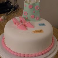 Shopping First attempt at shoes. Strawberry cake covered in fondant with gumpaste decorations.