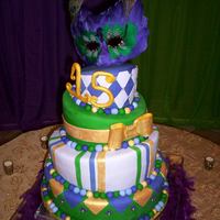 Mardi Gras This cake was made for a sweet 15 celebration. Vanilla cake with ready made fondant.