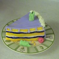 Piece Of Cake, Cake Piece of cake, Fondant covered, cut from two 9" rnds Candle, cherry, etc all fondant ; idea from The Essential Cake Decorating Book