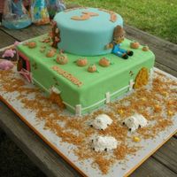 Pumpkin Patch Farm Cake This cake was for a 3rd birthday party at a pumpkin patch. Bottom tier is chocolate and represents the animals on the farm. Covered in...