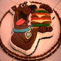 Scooby Doo 16" single round for the backing and Scooby cake mold for the top.