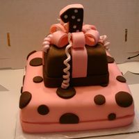 Polk A Dot 1 Year Birthday 2-Layer presents - polk-a-dot pink and brown with bow