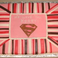 Superwoman Cake BC frosting with fondant stripes