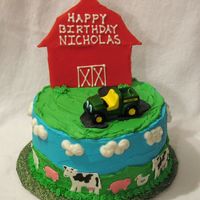 Farm Cake This is frosted in BC with colorflow animals and barn. The tractor is not edible.