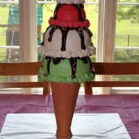 3D Ice Cream Cone Thank you to Trixietreats for the help with this cake. "Cone" is styrofoam threaded on 1/2" PVC. Bottom 2 scoops are 2 layer...