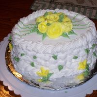 Birthday/mothers Day Cake I made this for a dinner at church. It is a white oval cake with BC icing.
