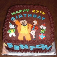 Family Guy Birthday Cake Banana and chocolate cake with chocolate fudge icing and fondant characters. thanks for looking!
