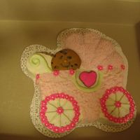 Baby Carriage This is also from the Wilton 2008 yearbook. This cake was attached to the horse cookie cake with a ribbon once delivered to the baby shower...