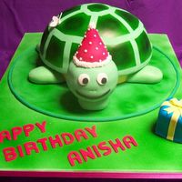 Turtle Birthday Cake 1Of 2 Chocolate cake with strawberry buttercream for a girls 5th birthday. Cake baked in a metal bowl. Shell, head and present are cake, rest is...