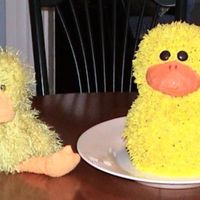 Daughter's First Birthday Pound cake molded from Wilton duck pan. Covered in buttercream.