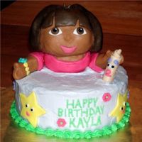 Dora Devil's food cake filled with chocolate buttercream and covered in vanilla buttercream. Dora is made from rice krispy treats covered...