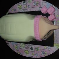 Baby's Bottle Made a madiera cake and sculptured the shape. Nipple of bottle is made of fondant.