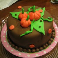 Funky Pumpkin 6 inch double layer chocolate cake with chocolate buttercream, covered with chocolate fondant.