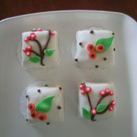 Mod Flowers 2x2 mini square cakes. Lemon cakes with lemon buttercream, covered with fondant.