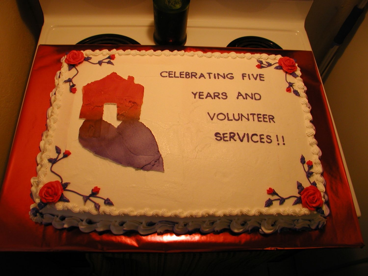Women's Shelter Anniversay Made for the Family Place. The shelter celebrated 5 years, and wanted to thank volunteers. The logo was stencil sprayed with purple and red...