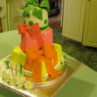 353.jpg This is a smaller version of cakesbyallison and dolcesunshine20. 8in & 5in sq and 4in round on top. For co-worker that had 3 daughters...