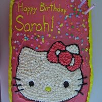 Hello Kitty Hello Kitty made by printing a picture, cutting it out and tracing the shape into icing with a toothpick.