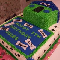 Dog House Birthday Cake My friends daughter loves dogs. She had a dog birthday party. I used a wilton pan on top of a sheet cake. I used buttercream icingwith...