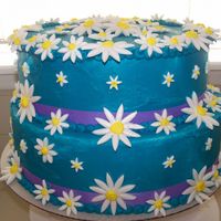 Another Pic Of The Daisy Cake More close up of the cake. I had a very hard time with the icing it is the one area I fee I need the most help ! thank for looking