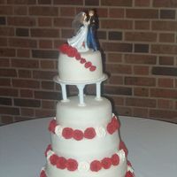 Red & White Roses Fondant covered cake with red and white royal icing roses